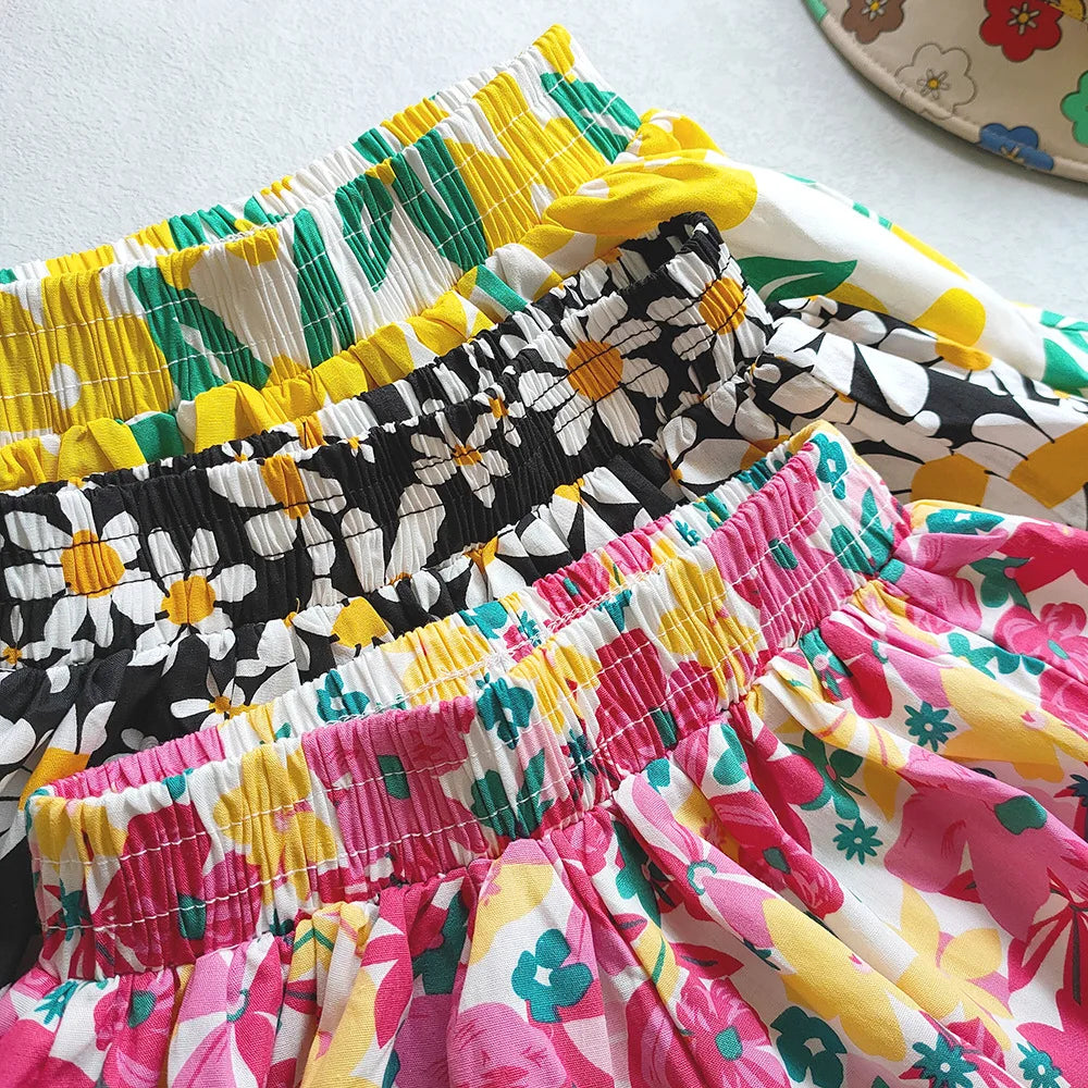 Floral Flowers Kids for Girls Wide-Leg Beach Shorts