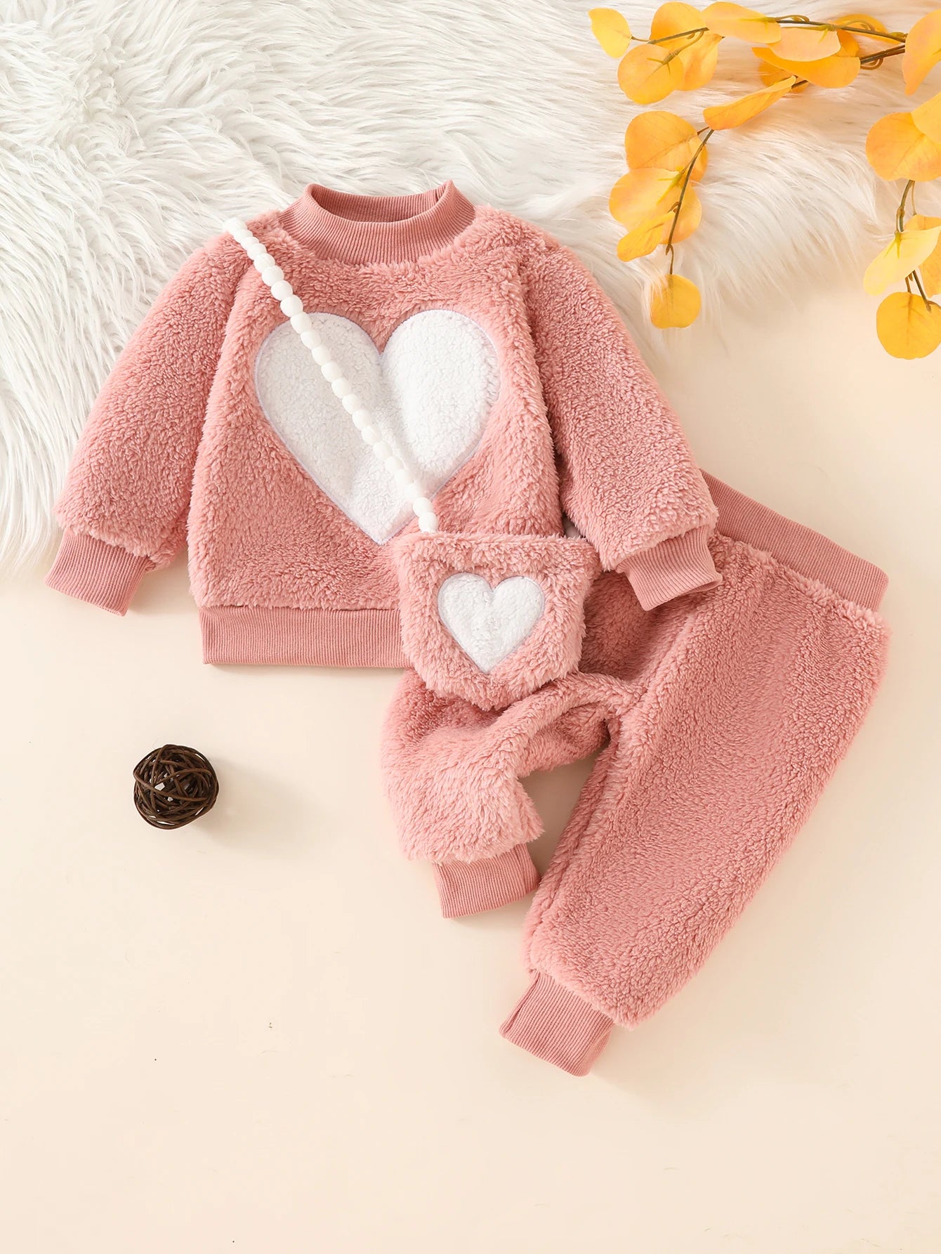 Baby Girl Cotton Heart Fuzzy Set