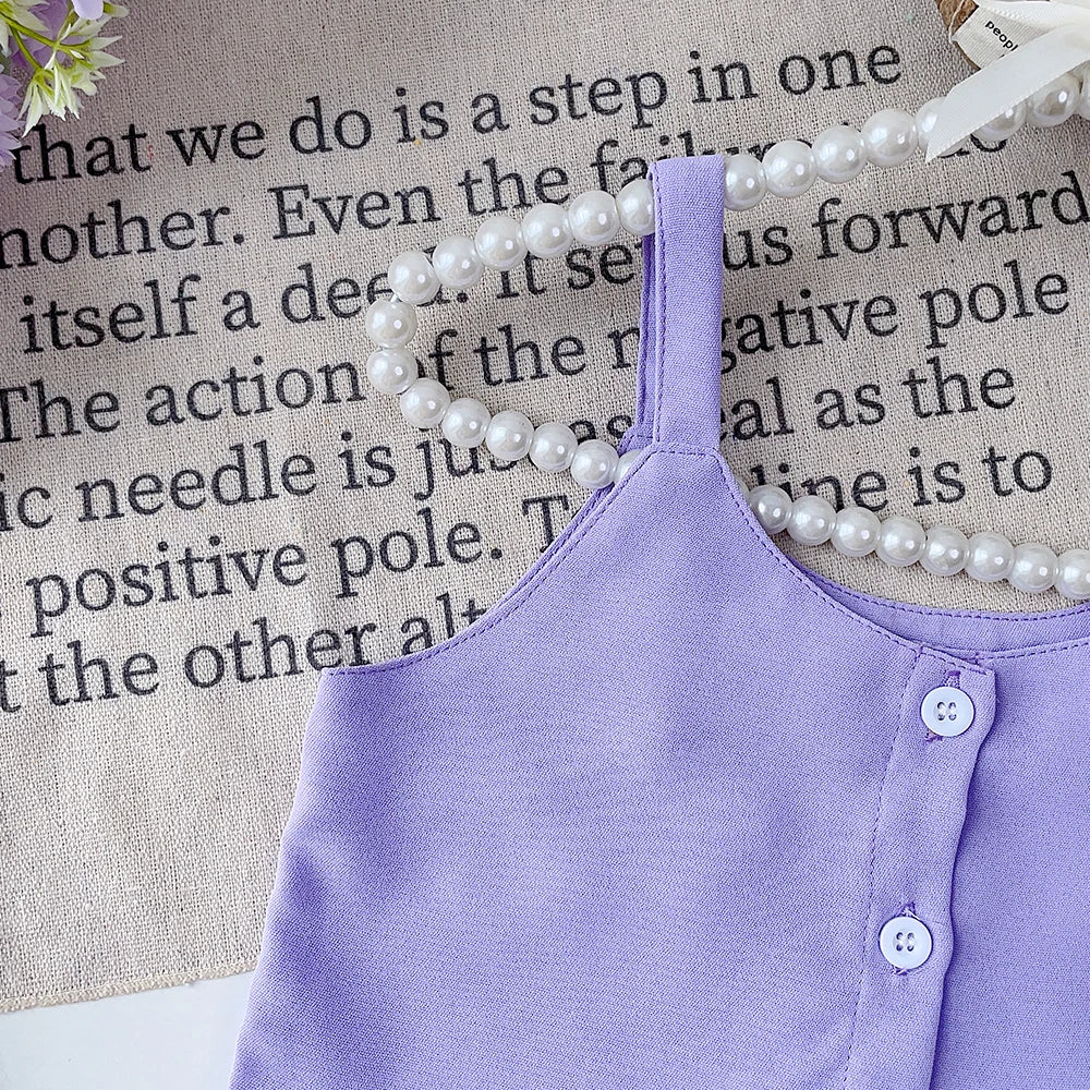 Bear Leader Girls' Summer Set – Solid Suspender T-Shirt Top & Floral Shorts, 2-Piece Kids Clothing Outfit