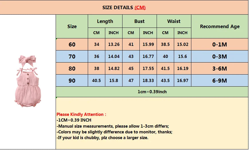 Newborn Baby Girl Romper Pink Ribbed Sling Bodysuit+ Headwear