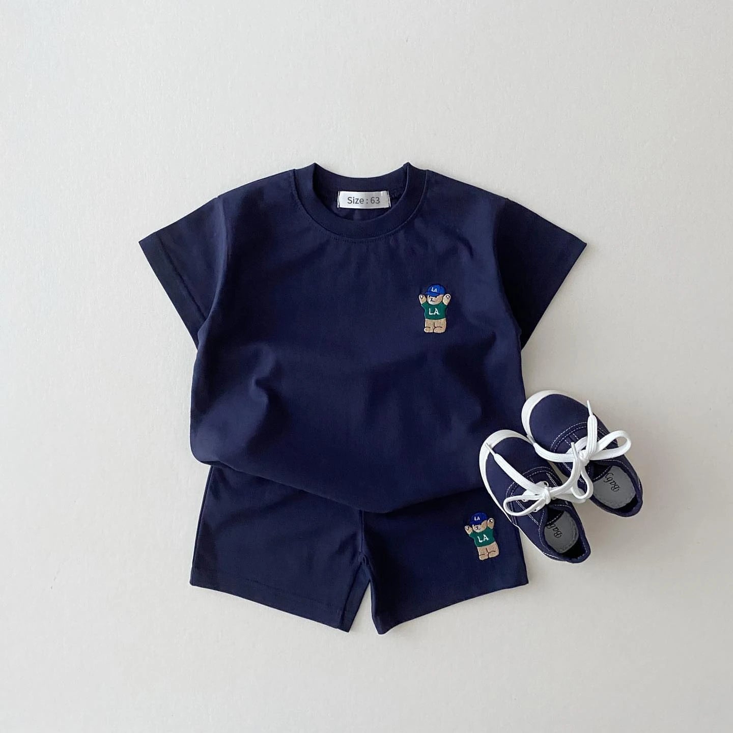 2-Piece Top & Bottom Set for Boys & Girls, Casual Sports Suit with Bear Embroidery