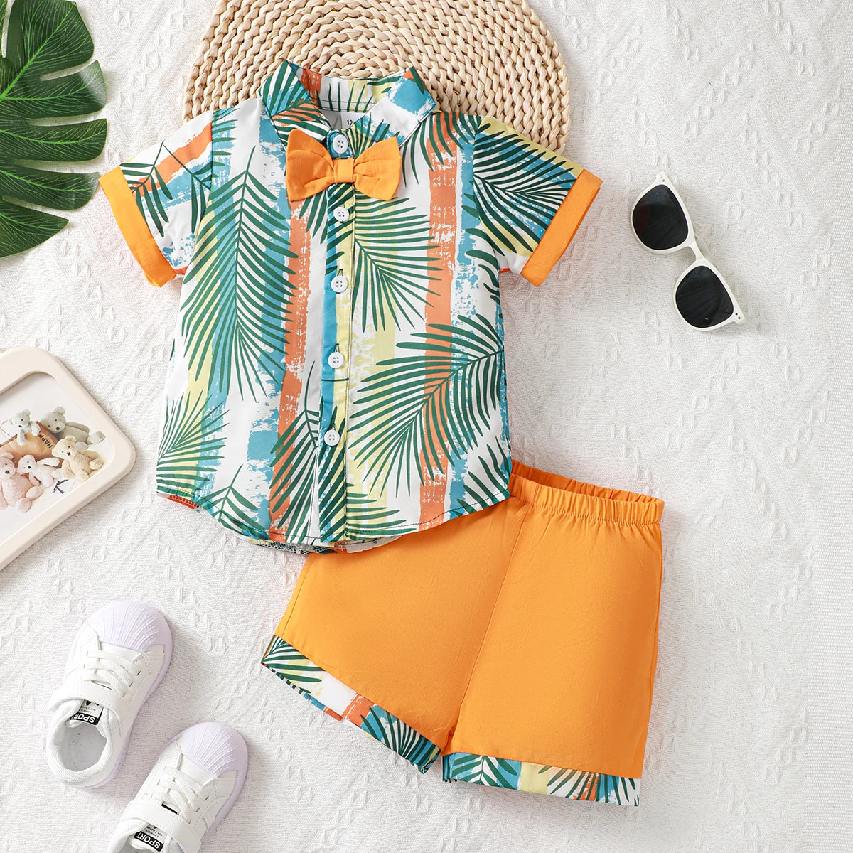 Baby Boy Coconut Print Bow Shirt & Shorts Set