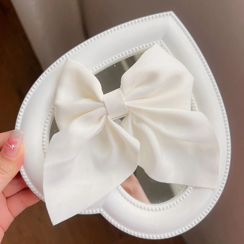 Solid Color Satin Bowknot Hair Clips For Girls