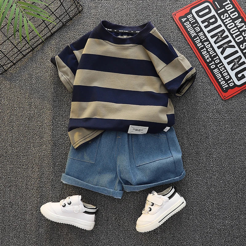 Cartoon Bag T-Shirt & Denim Shorts Set (Unisex)