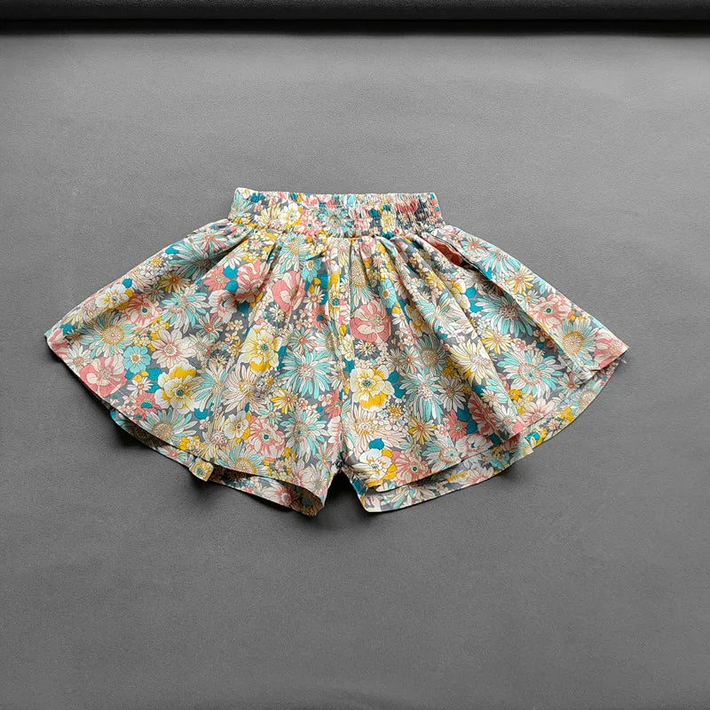 Floral Flowers Kids for Girls Wide-Leg Beach Shorts