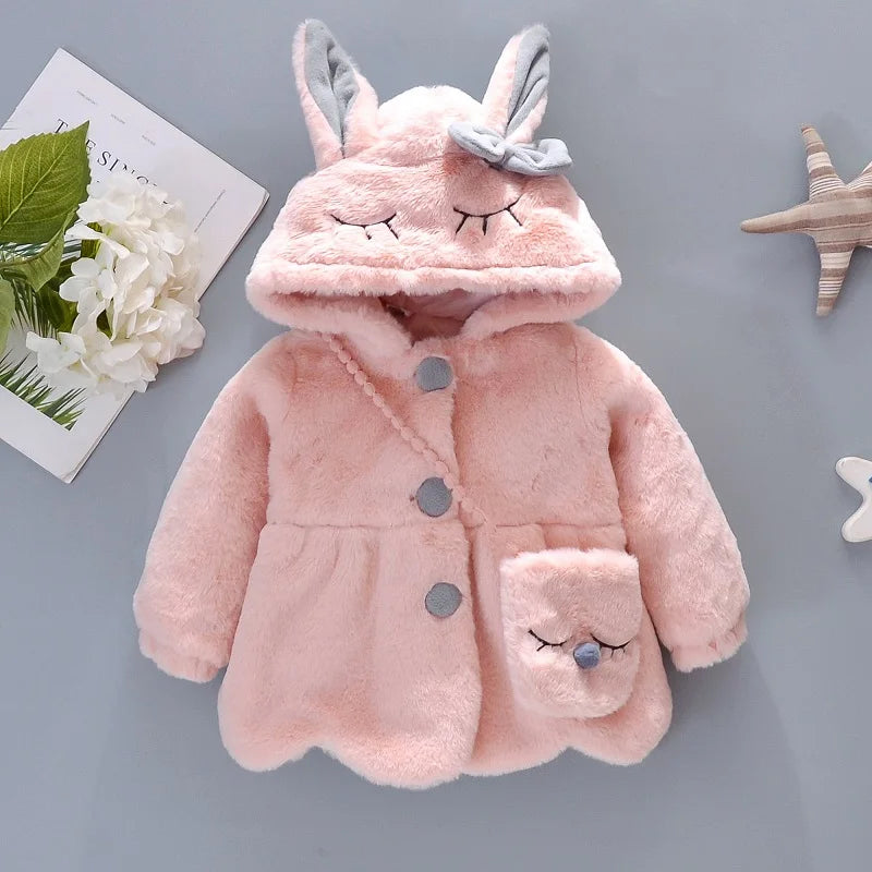 Baby Girl Winter Bow Coat with Bag 0–3Y