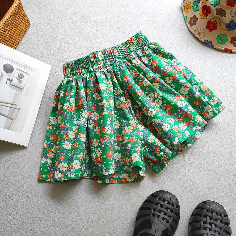 Floral Flowers Kids for Girls Wide-Leg Beach Shorts