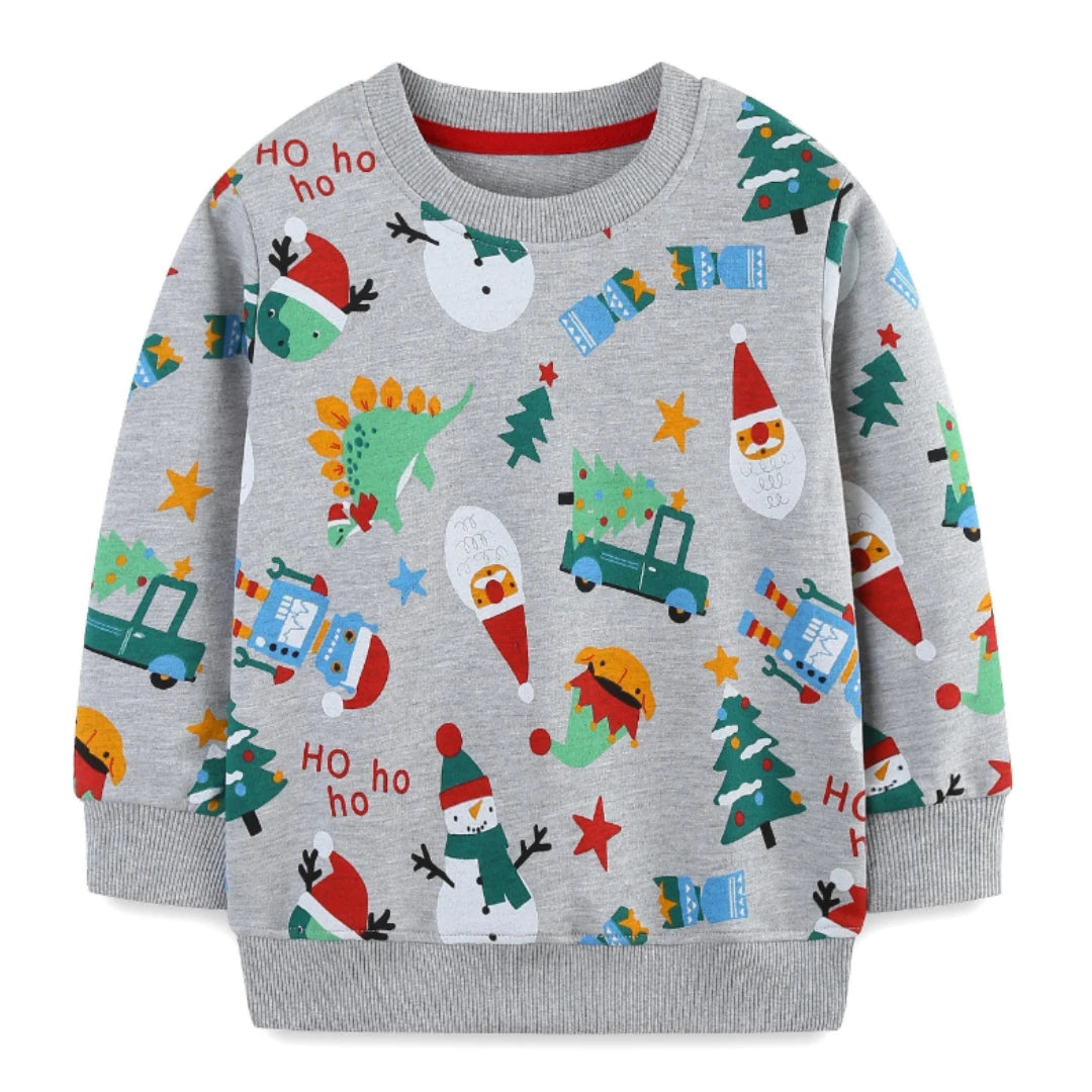 Cotton Boys Christmas Dino Santa Sweatshirt