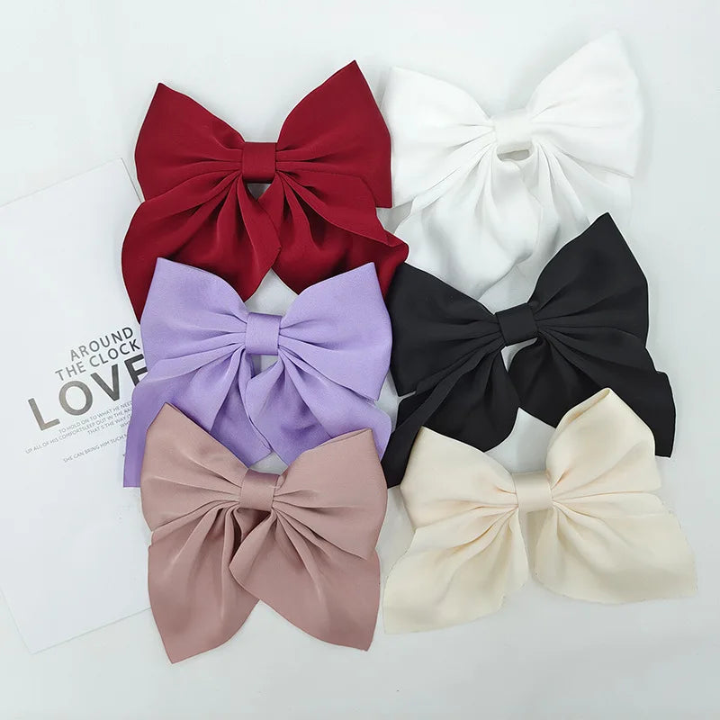 Solid Color Satin Bowknot Hair Clips For Girls