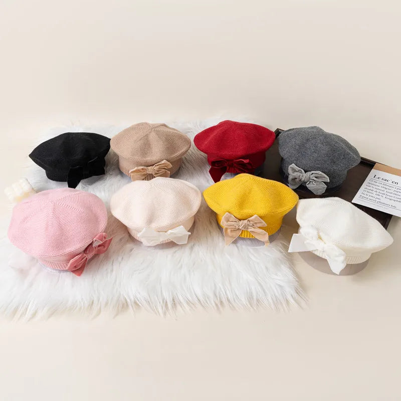 Winter Bowknot Beret Hat for Girls
