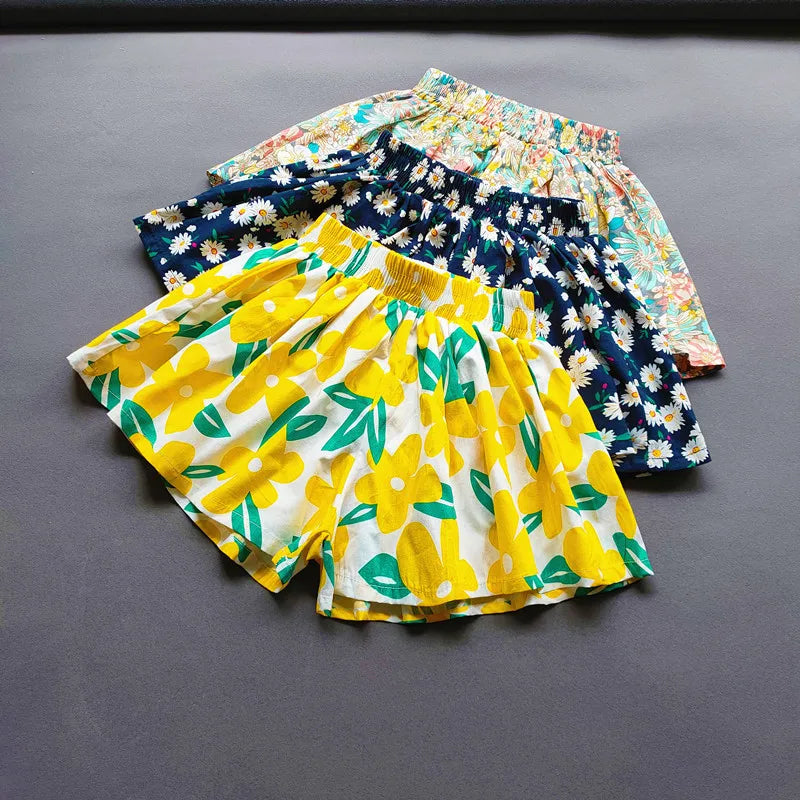 Floral Flowers Kids for Girls Wide-Leg Beach Shorts