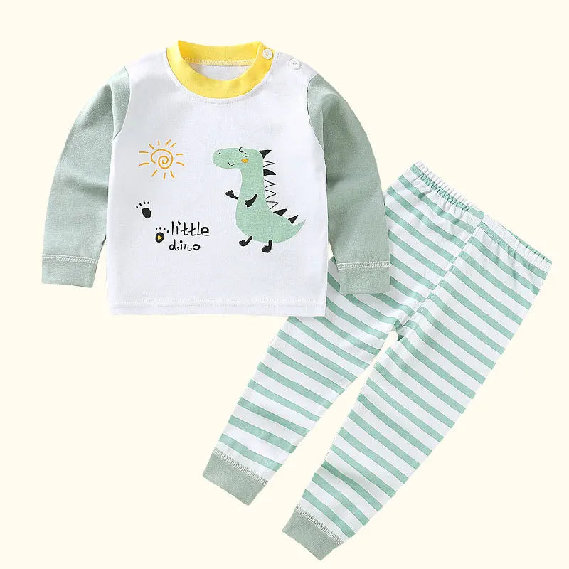 Cartoon Dinosaur Green Pajama Set for Boys