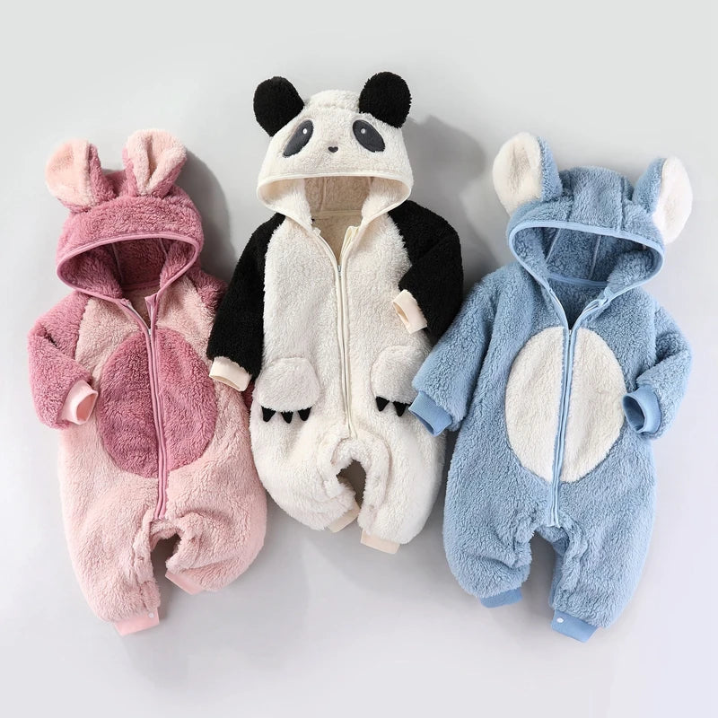Cute Baby Flannel Zip Up Jumpsuit 3-18M