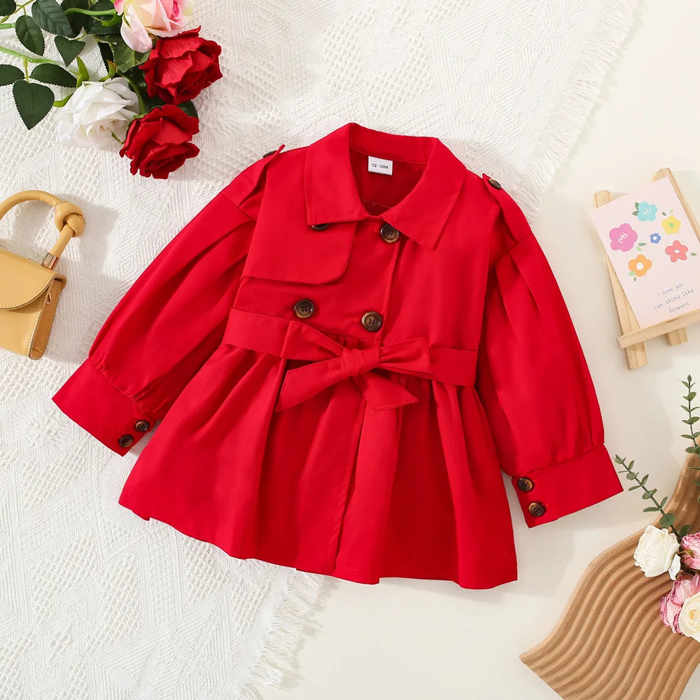 Baby Girl Coat – Solid Color Cotton Long-Sleeve Windbreaker for Spring & Autumn, Cute Long Top
