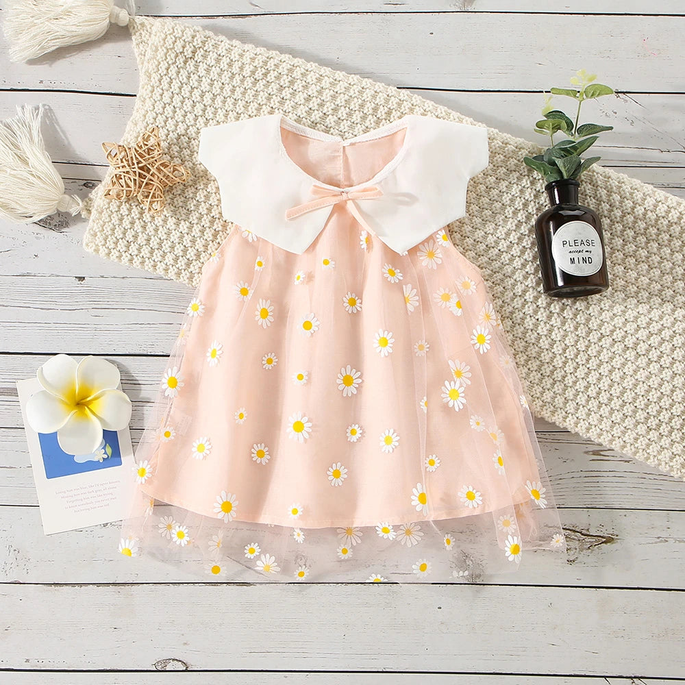 Baby Girl Summer Dress – Floral Print & Lace Bow