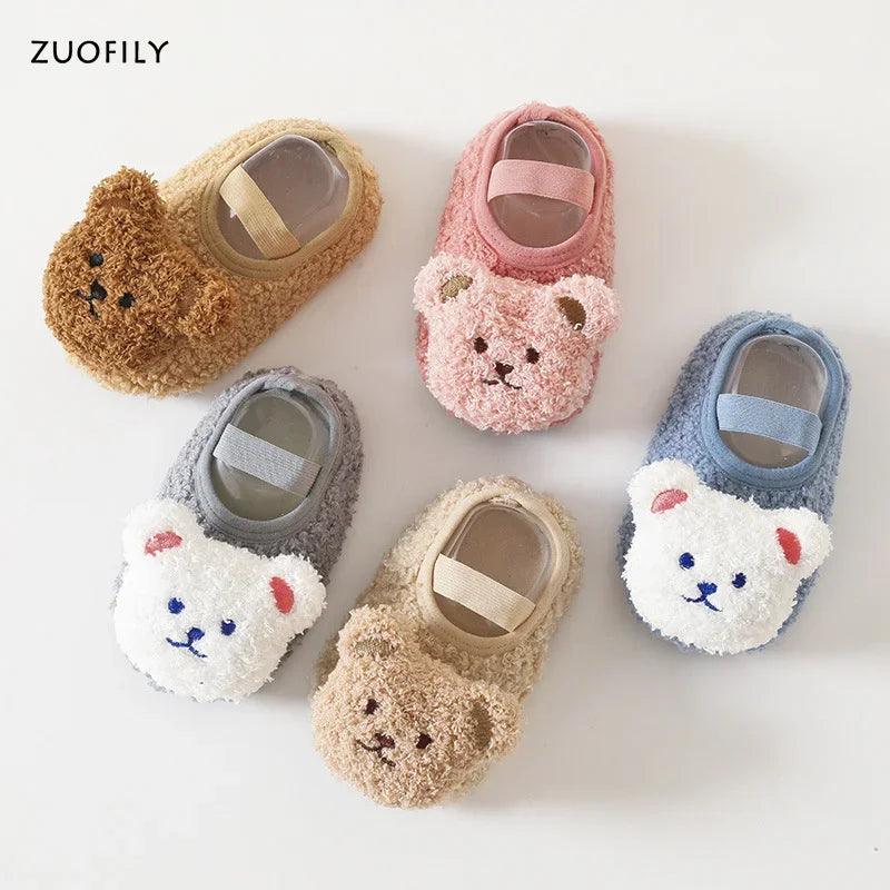 Cartoon Bear Baby Shoes Thick Warm Newborn Shoes