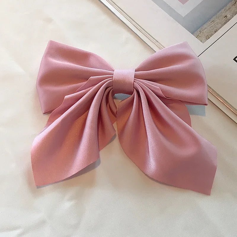 Solid Color Satin Bowknot Hair Clips For Girls