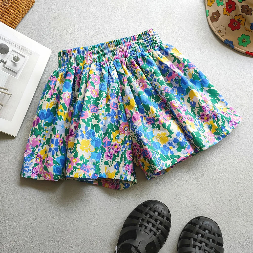 Floral Flowers Kids for Girls Wide-Leg Beach Shorts