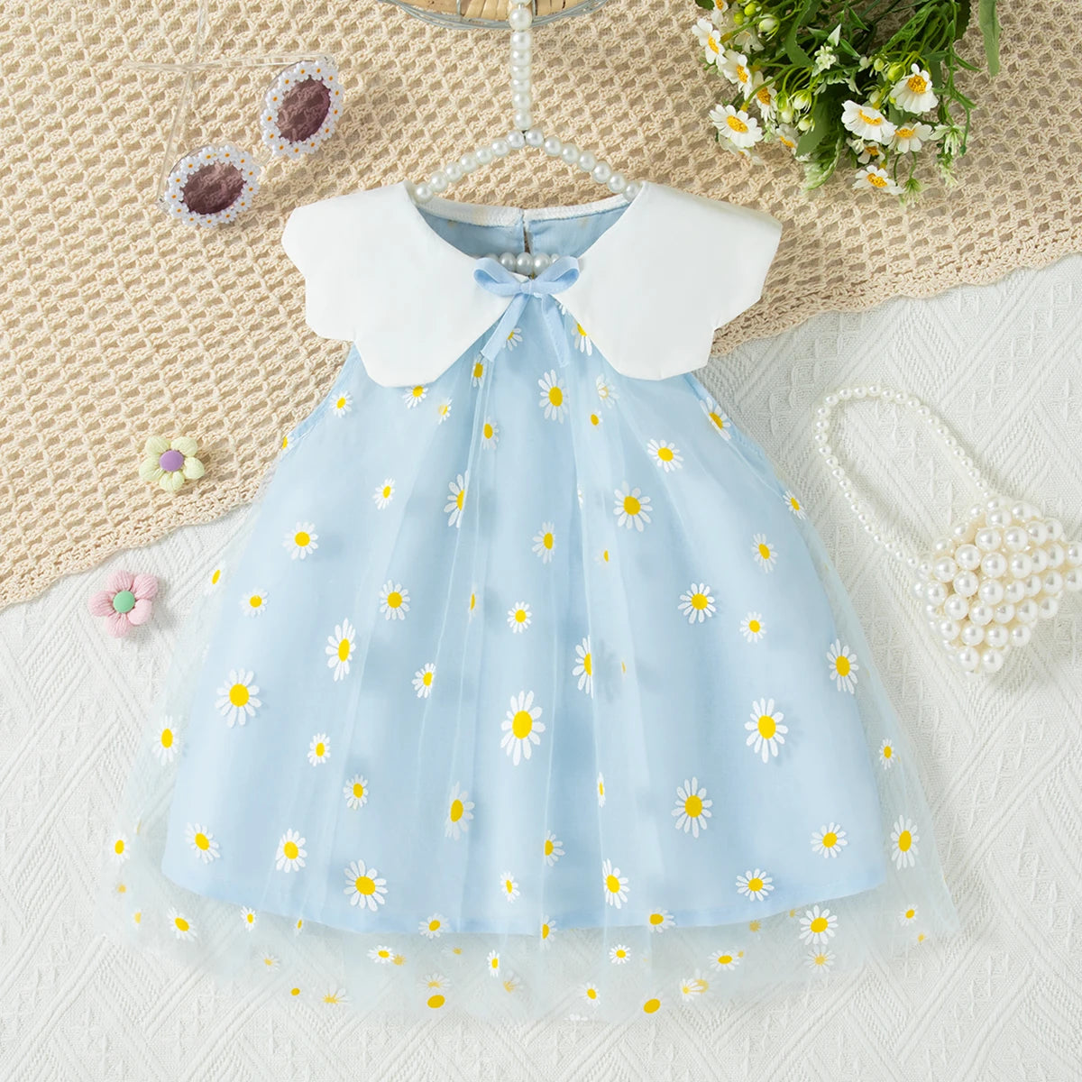 Baby Girl Summer Dress – Floral Print & Lace Bow