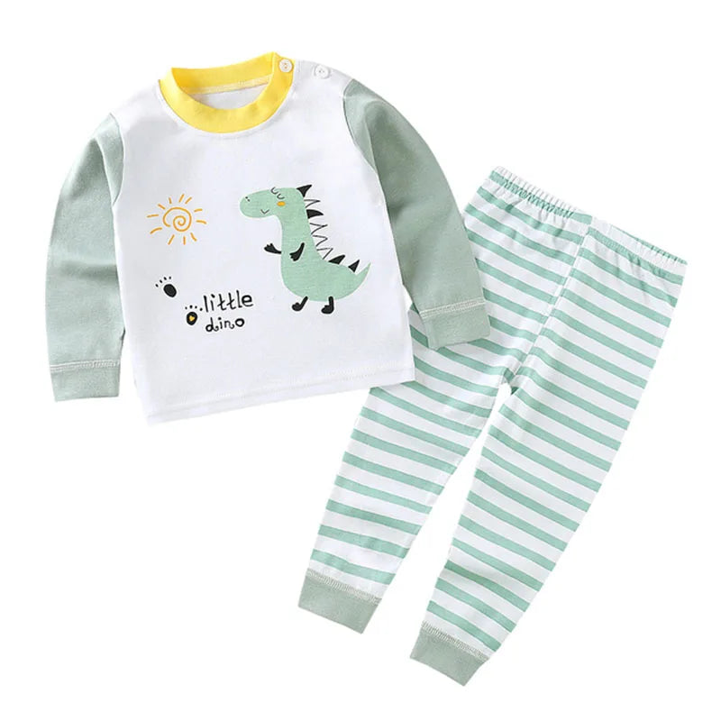 Cartoon Dinosaur Green Pajama Set for Boys