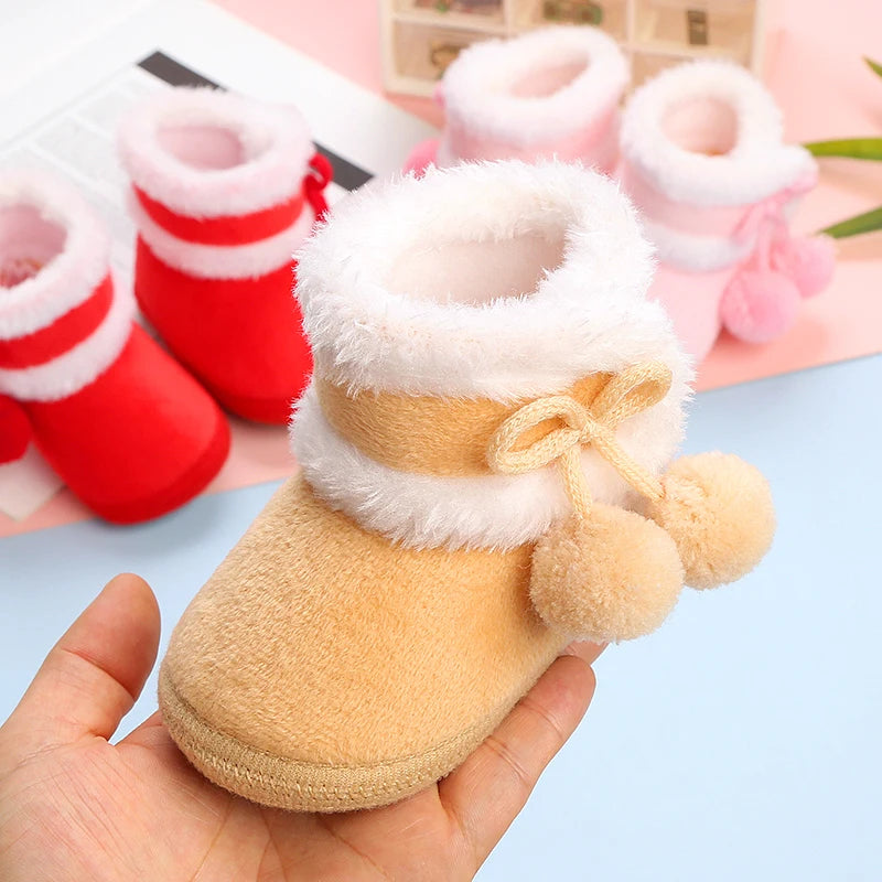 Solid Baby Booties with Pompom