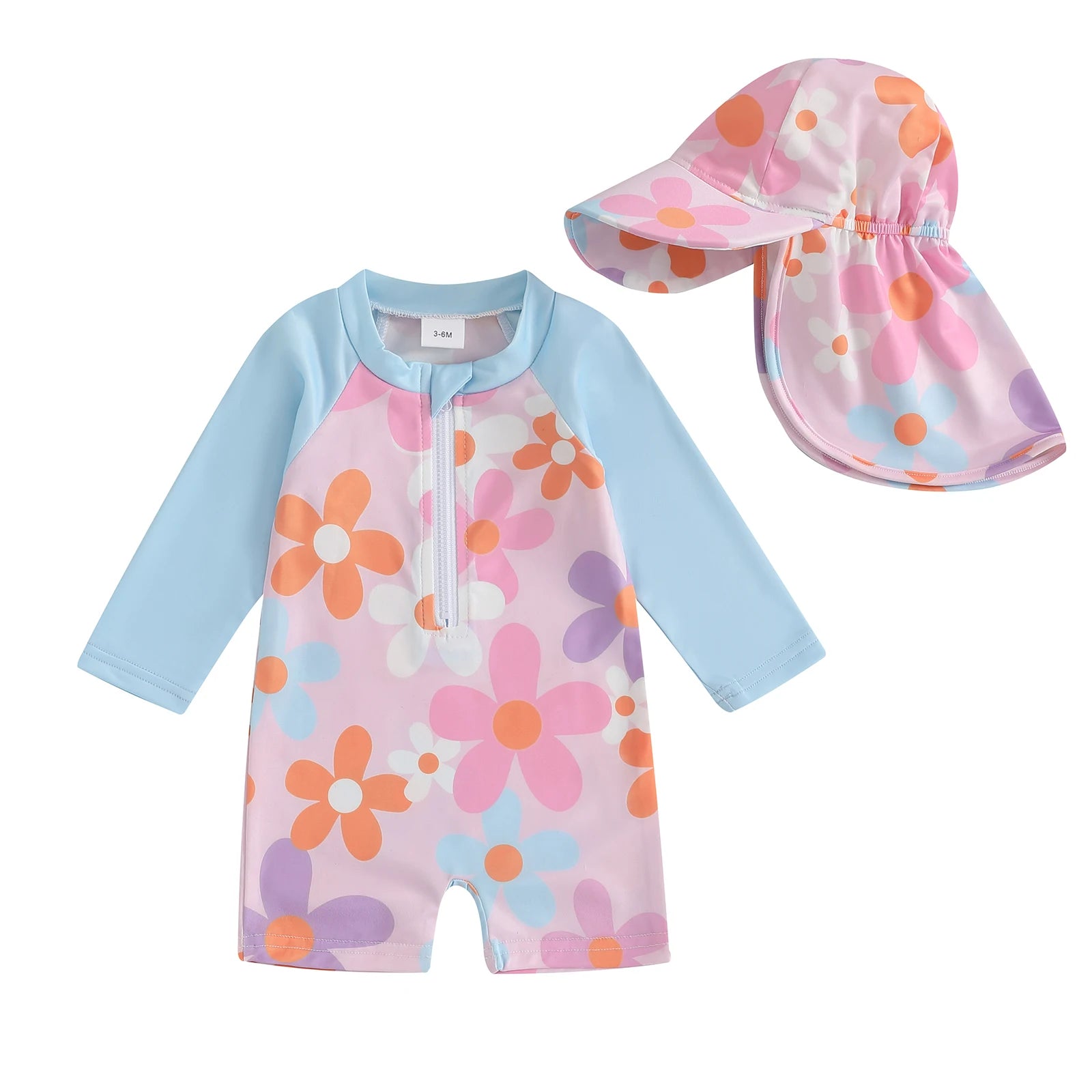 Floral or Tropical Long Sleeve Suit with Hat