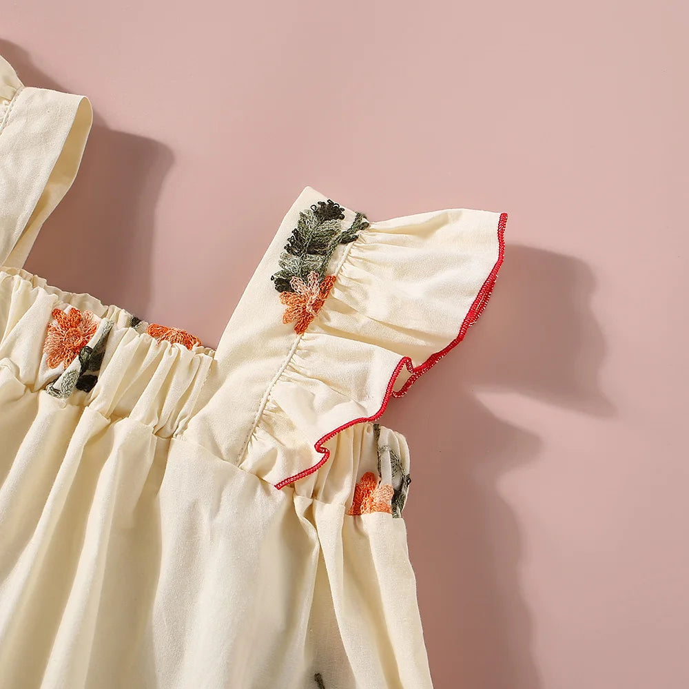 Toddler Girl Summer Set – Cotton Floral Flying Sleeve Top & Shorts