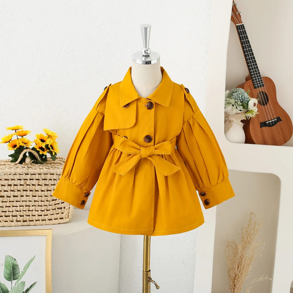 Baby Girl Coat – Solid Color Cotton Long-Sleeve Windbreaker for Spring & Autumn, Cute Long Top