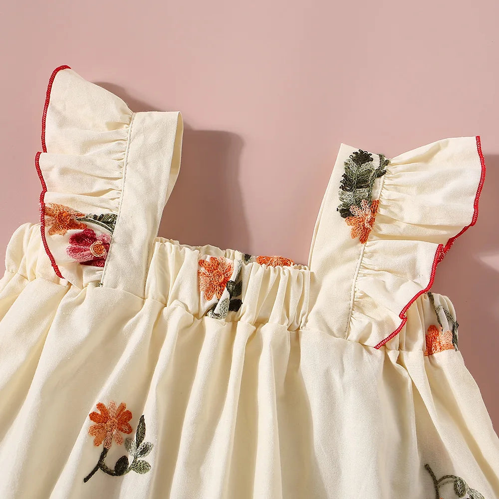 Toddler Girl Summer Set – Cotton Floral Flying Sleeve Top & Shorts