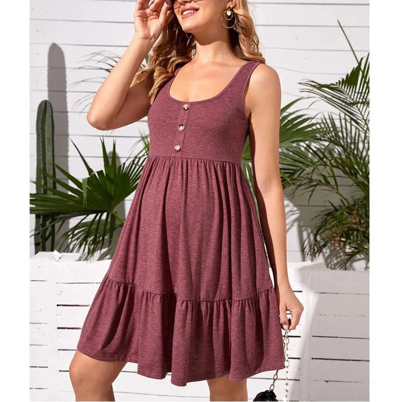 MOMSTAG Maternity Button Pocket Dress - Office Casual