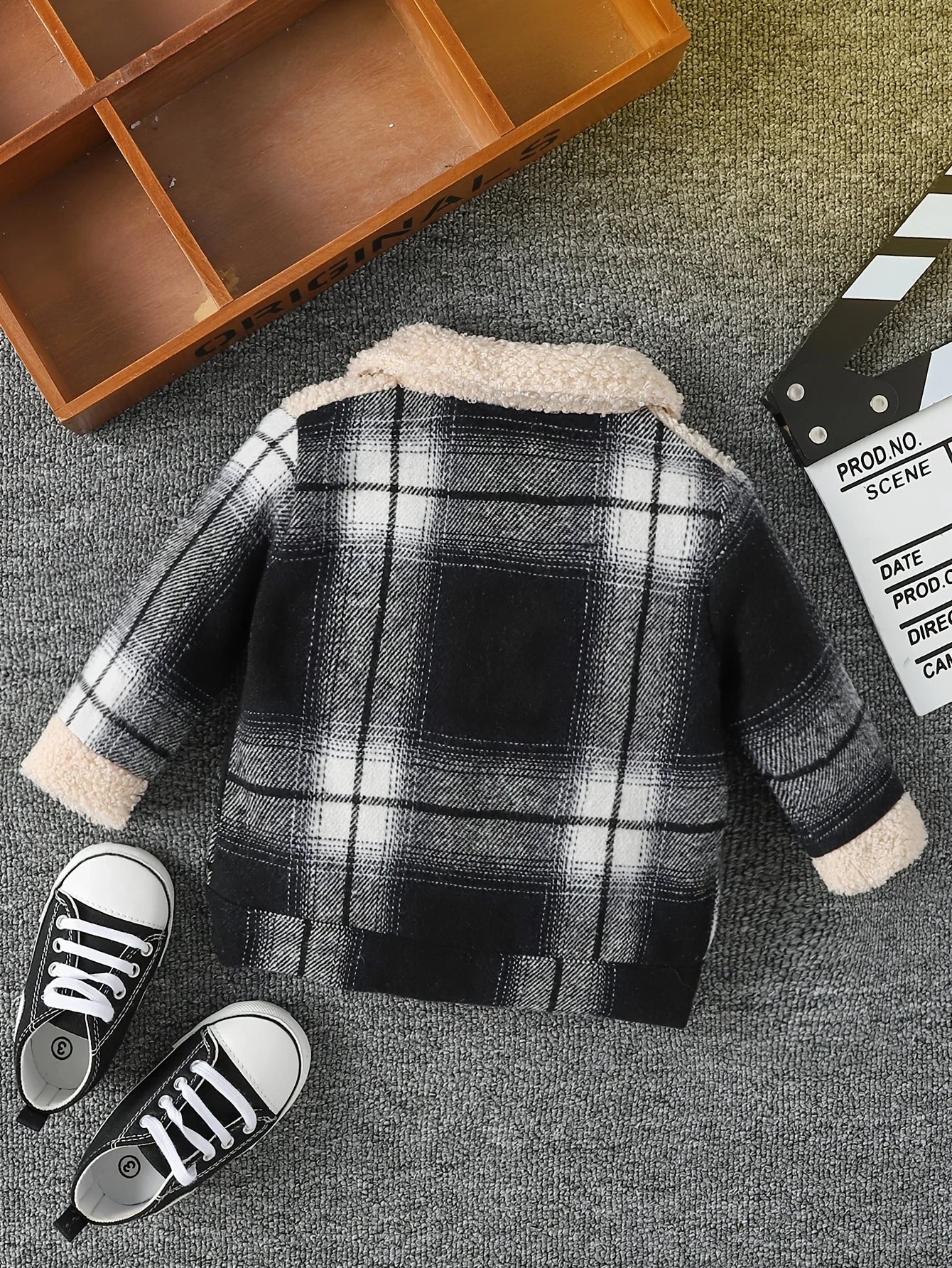 Baby Boy Stylish Plaid Plush Jacket