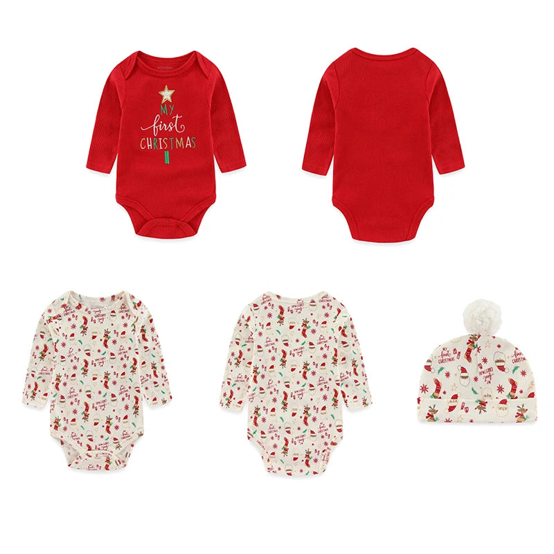 New Christmas Cartoon Print Newborn Clothes Set