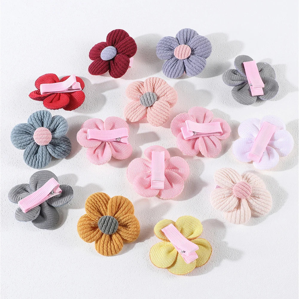 MOMSTAG 14-Piece Cute Fabric Flower Hair Clip Set