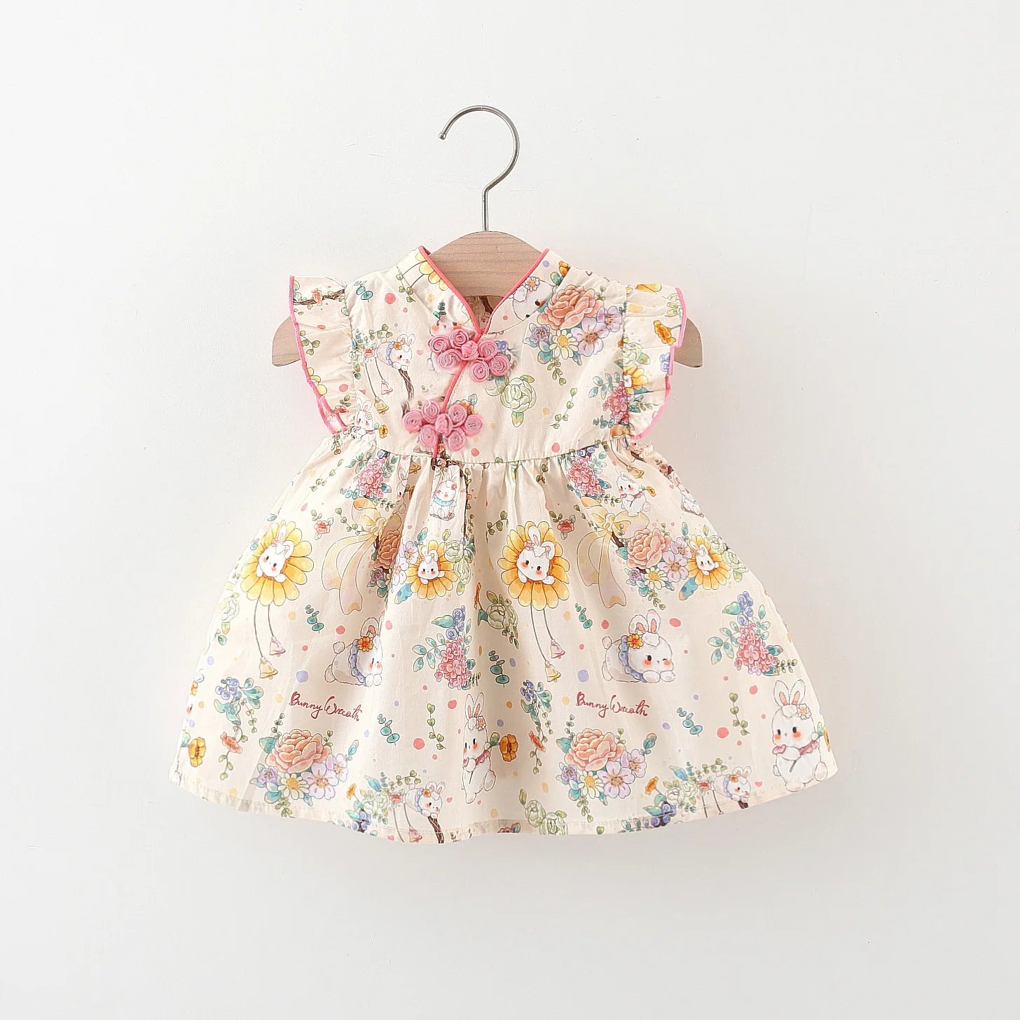 Summer Sunflower Bunny Flying Sleeve Chinese Style Dress (Girls, 0-3 Years Old)
