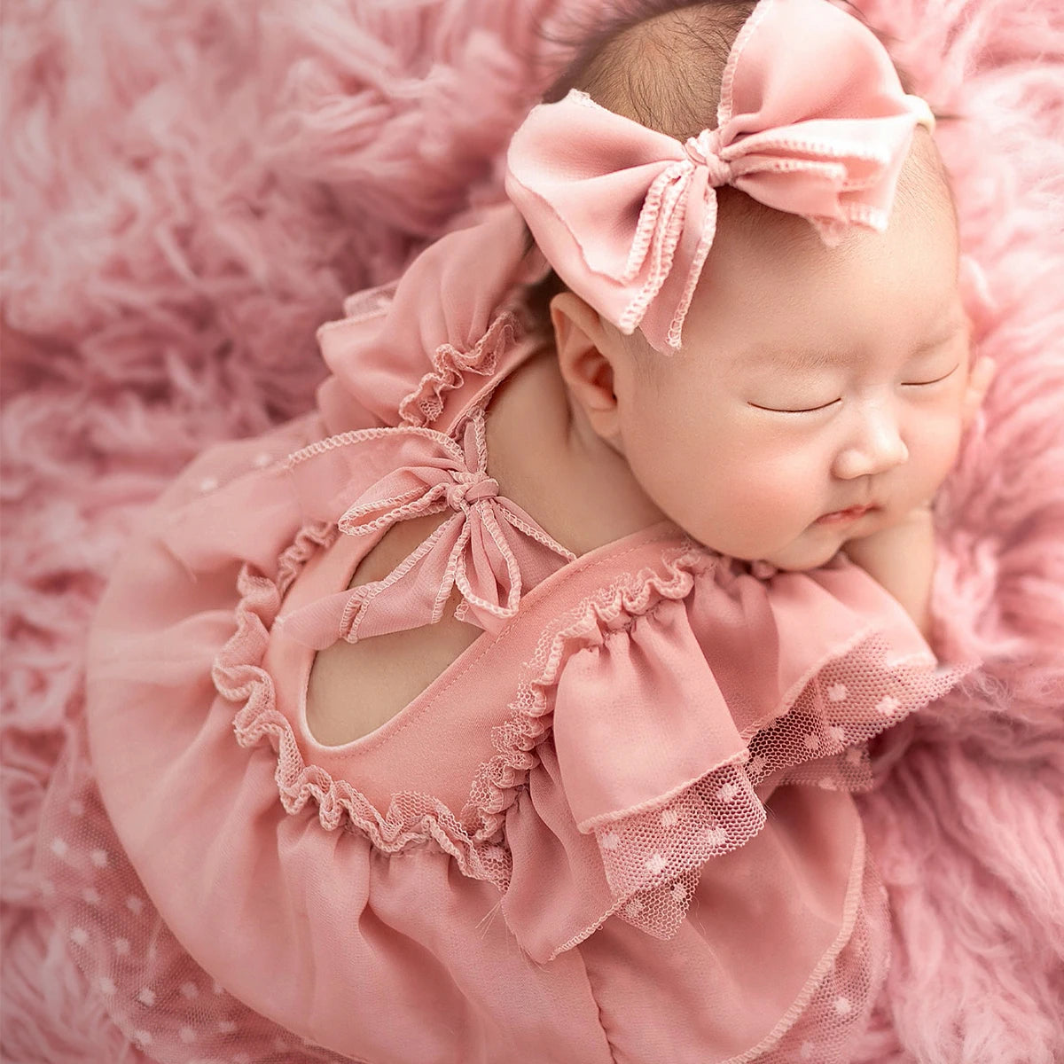 Newborn Dusty Pink Chiffon Romper & Bow Hairband Set