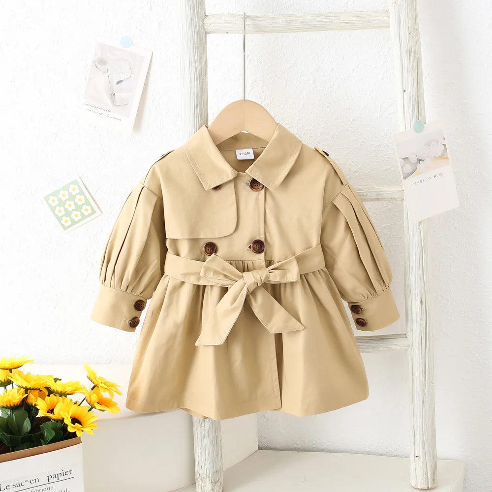 Baby Girl Coat – Solid Color Cotton Long-Sleeve Windbreaker for Spring & Autumn, Cute Long Top