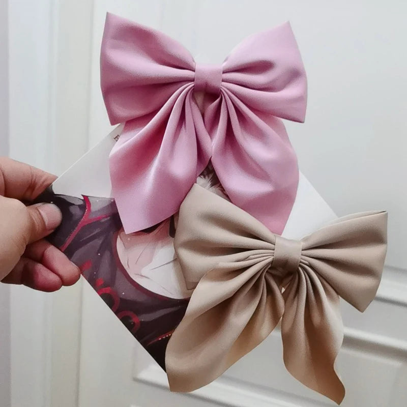 Solid Color Satin Bowknot Hair Clips For Girls