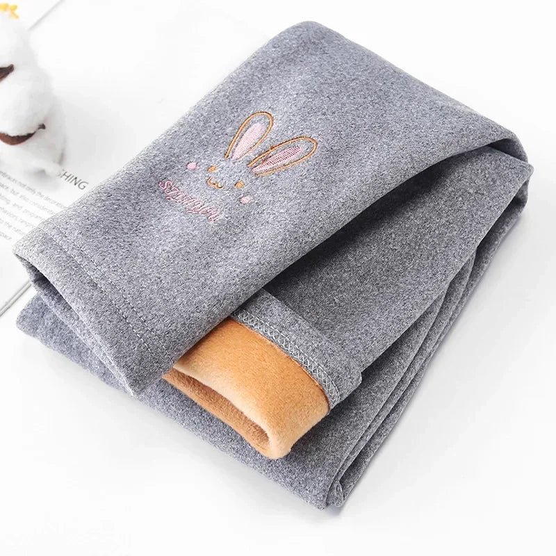 Girls Bunny Fleece Lined Winter Thermal Leggings