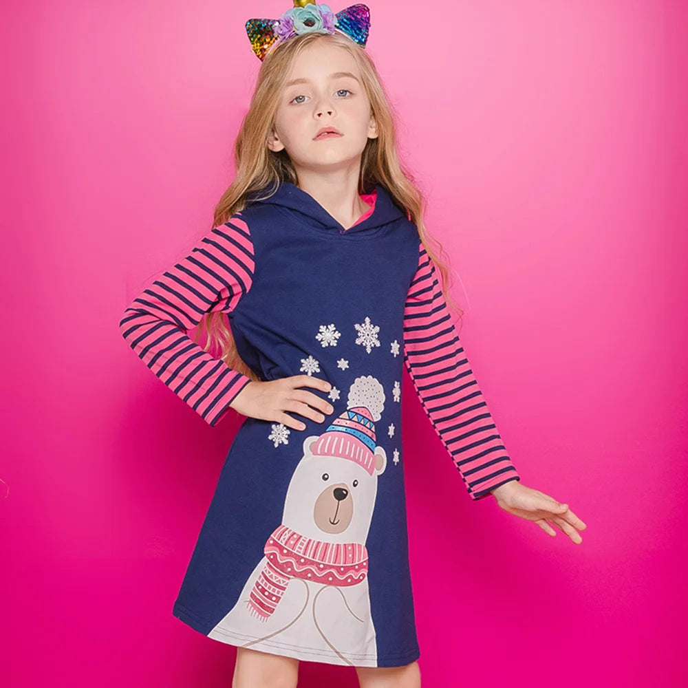 Hooded Snowflake Cartoon Knit Dress for Girls