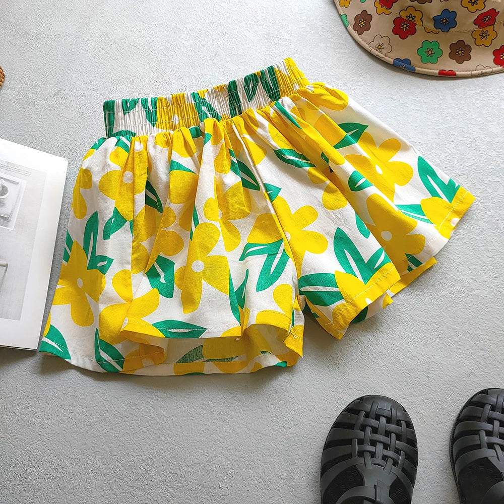 Floral Flowers Kids for Girls Wide-Leg Beach Shorts