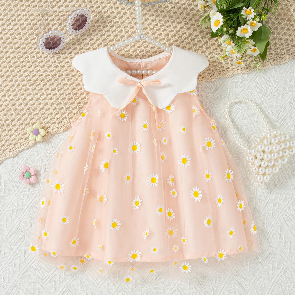 Baby Girl Summer Dress – Floral Print & Lace Bow