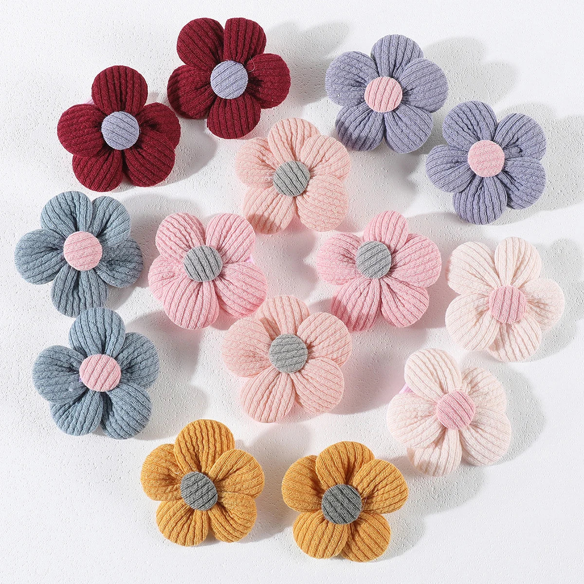 MOMSTAG 14-Piece Cute Fabric Flower Hair Clip Set