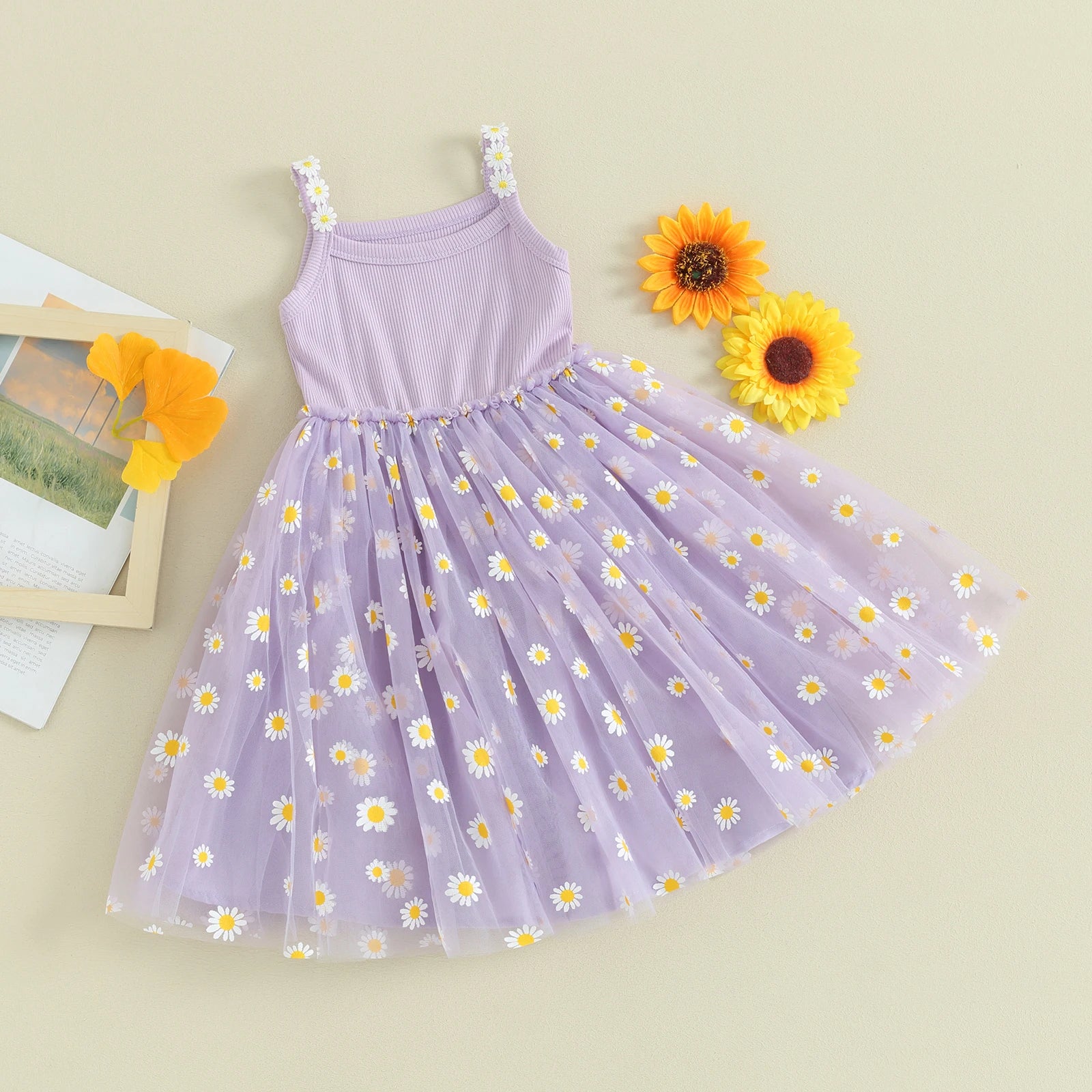 Daisy Print Mesh Dress for Baby Girls