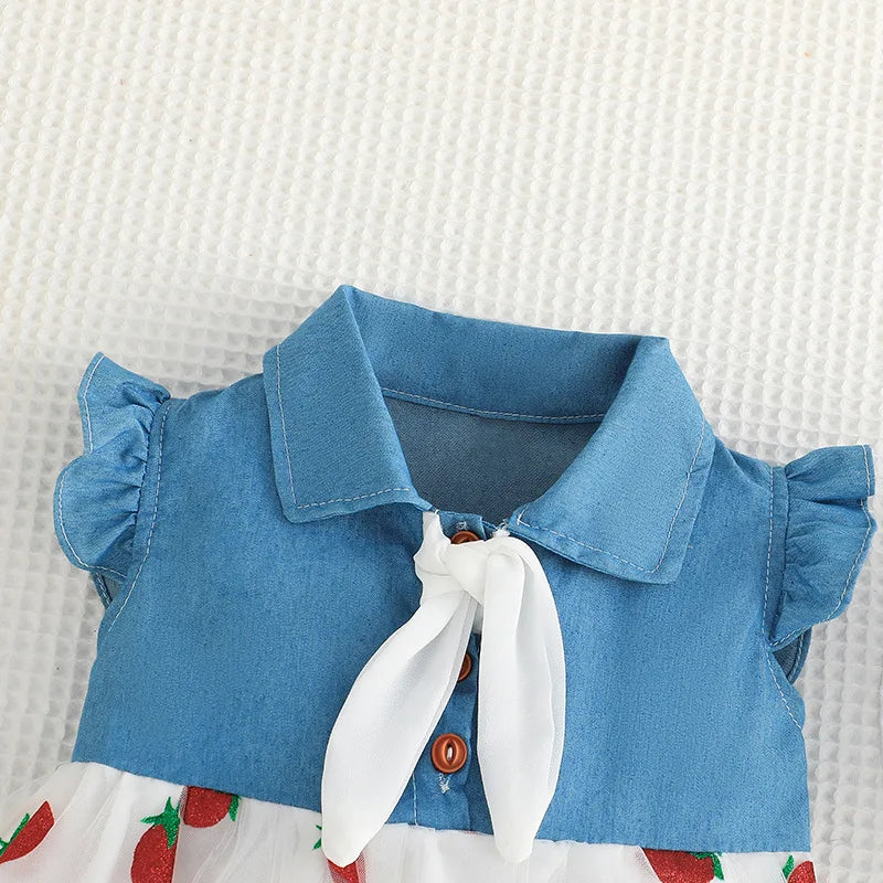 Strawberry Mesh Denim Skirt Set (Girls)