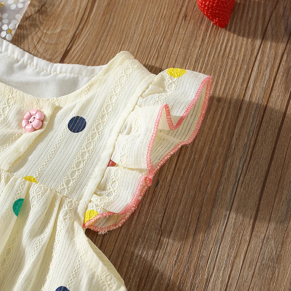 Summer Baby Girl Set – Colored Polka Dot Flying Sleeve Top & Shorts (Beach Two-Piece)