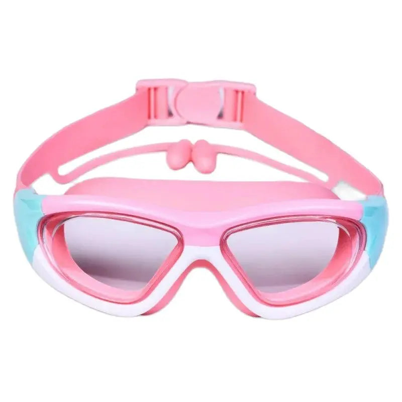 Waterproof Anti Fog Large Frame Water Glasses Connected Silicone Earplugs Goggles for Kids