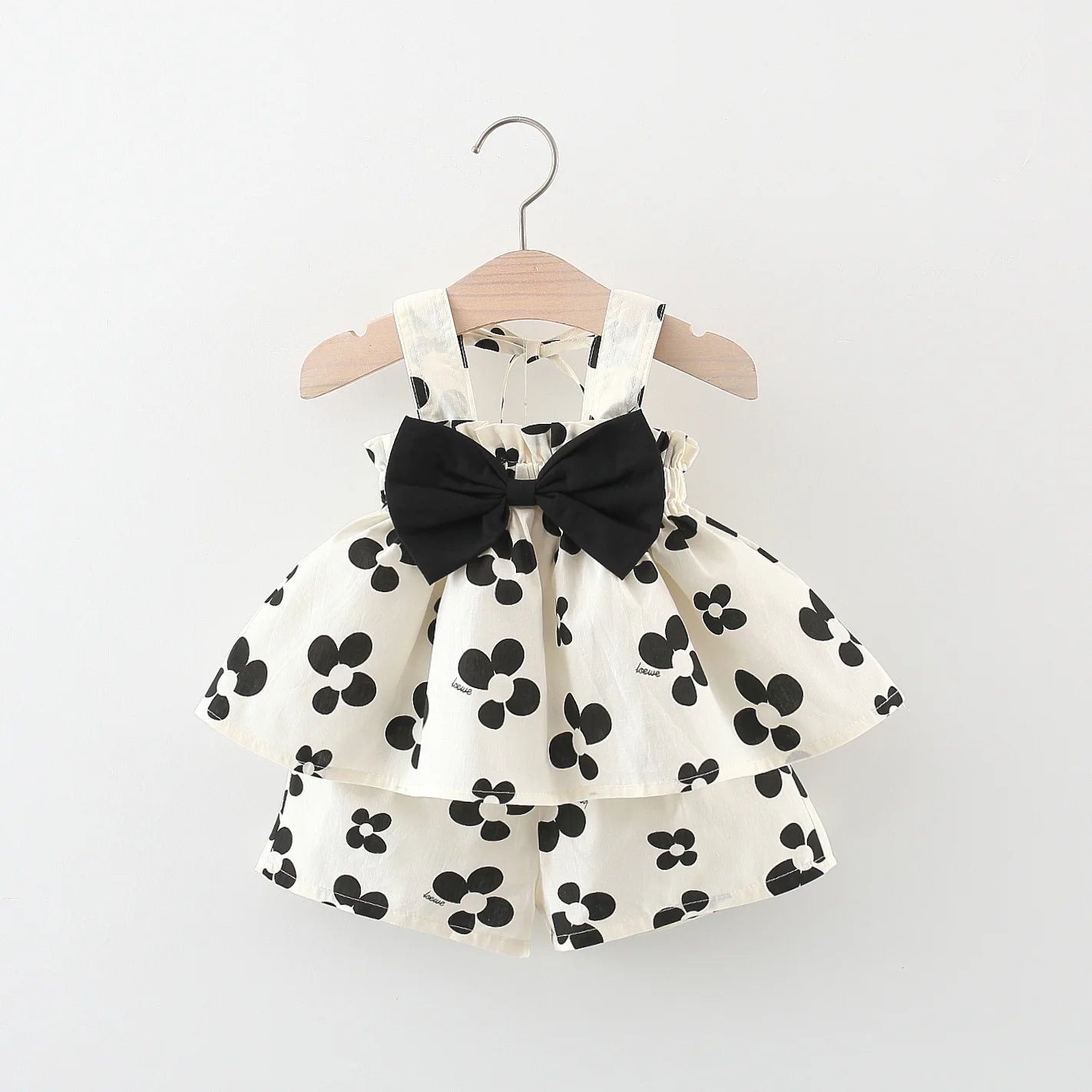 Bow and suspender top shorts set