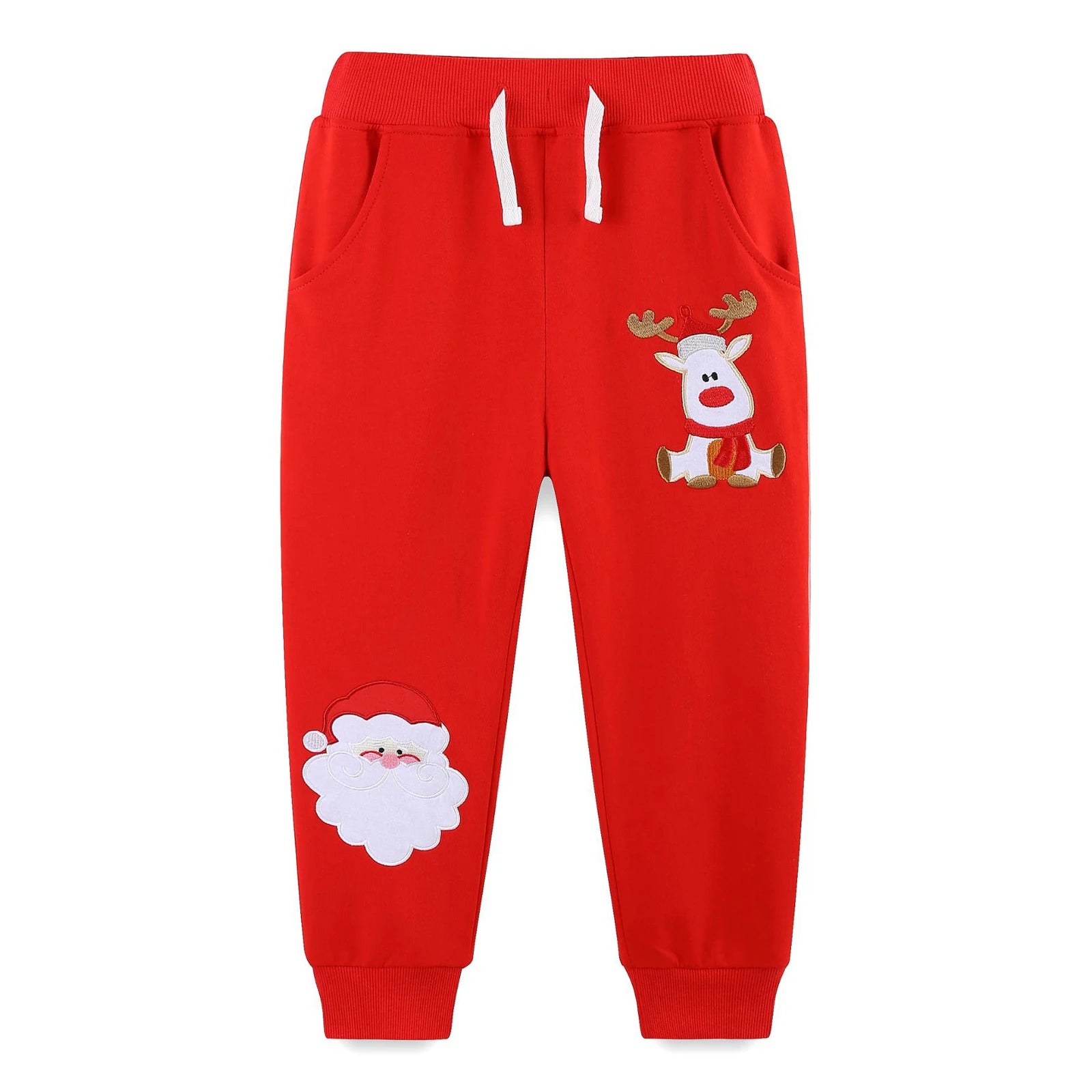 Girls’ Christmas Red Drawstring Cotton Pants