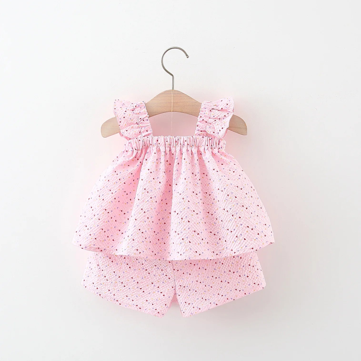 Toddler Girl Summer Set – Colorful Dot Flying Sleeve Top & Bow Shorts