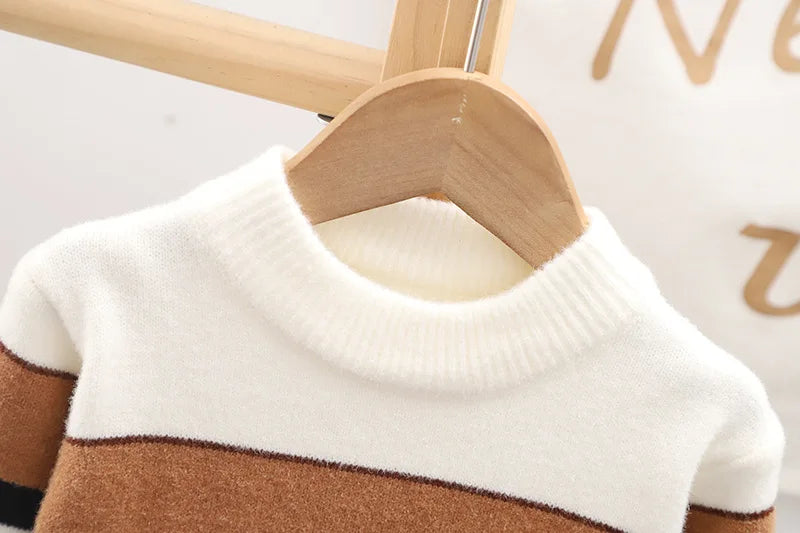 Boys Striped Turtleneck Knit Sweater